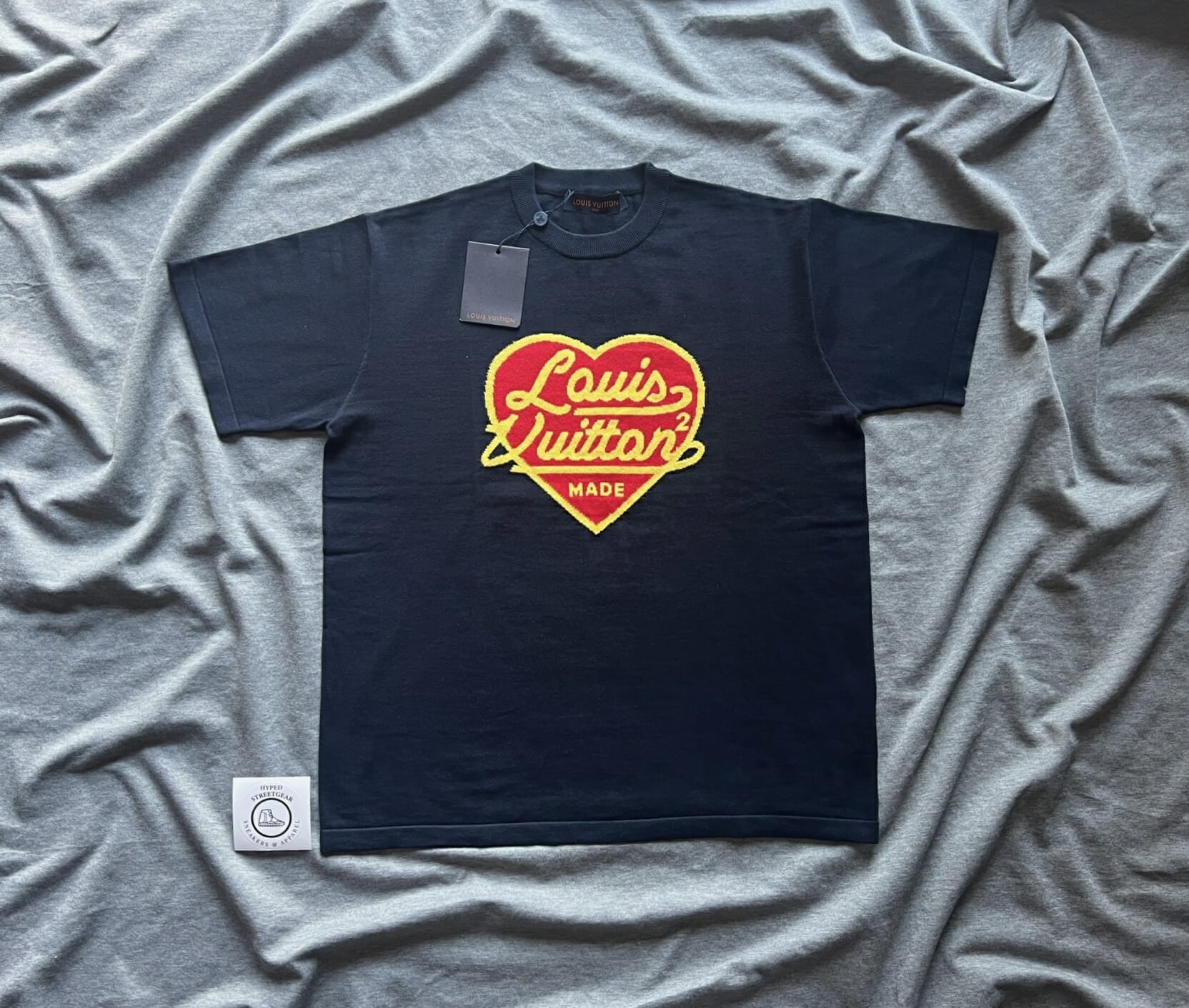 Louis Vuitton × Nigo Intarsia Jacquard Heart Crewneck Dark Ocean