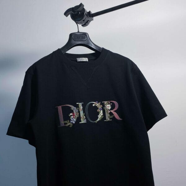 Dior Floral Embroidered T-Shirt Black