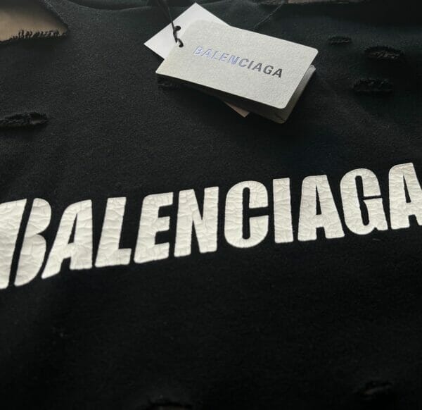 Balenciaga Logo-Print Distressed Hooded Sweatshirt