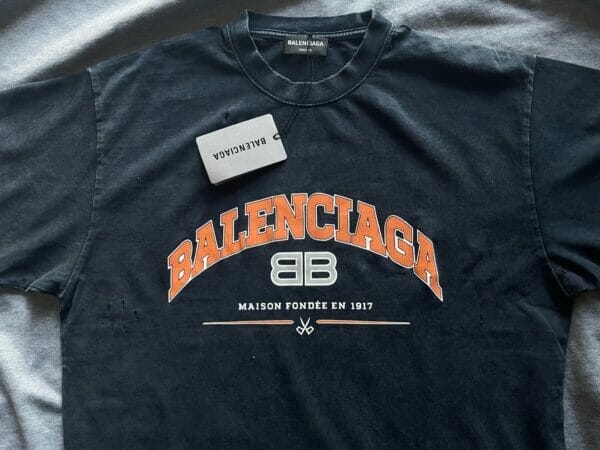 BALENCIAGA Black Distressed Logo-print T-shirt (On Hand)