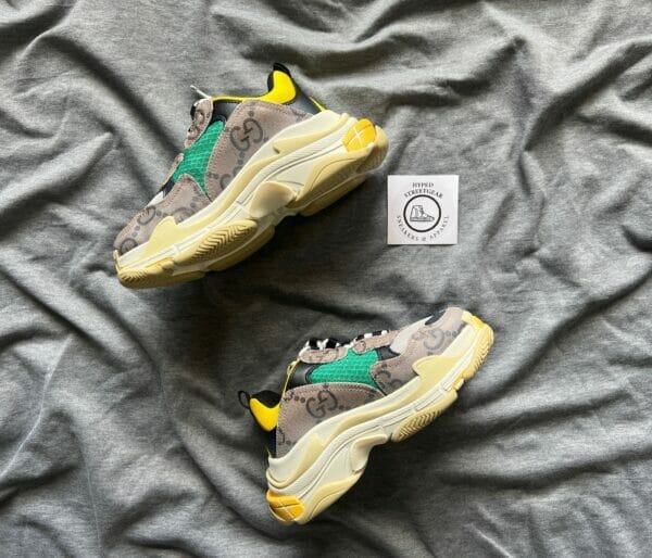 Balenciaga triple s green yellow on feet best sale