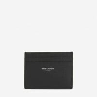 Saint Laurent Branded pebbled leather card holder