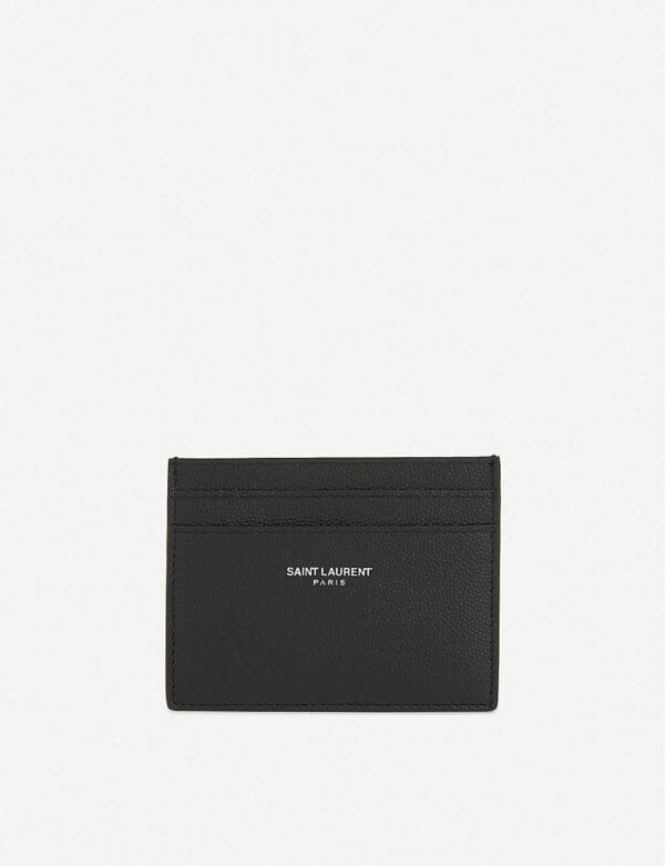 Saint Laurent Branded pebbled leather card holder