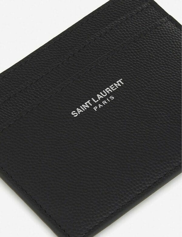 Saint Laurent Branded pebbled leather card holder