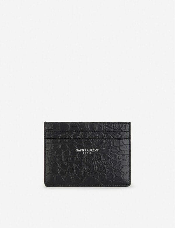 Saint Laurent Branded crocodile-embossed leather card holder