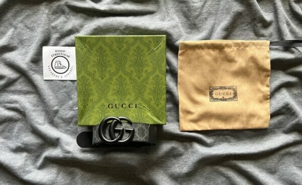 Gucci GG Supreme and Leather Double G Belt